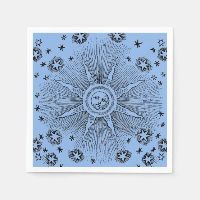 Sun Stars Antique Night Sky Mediaeval Zodiac Napkin (Front)