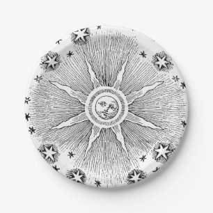 Sun Stars Antique Night Sky Mediaeval Zodiac Paper Plate