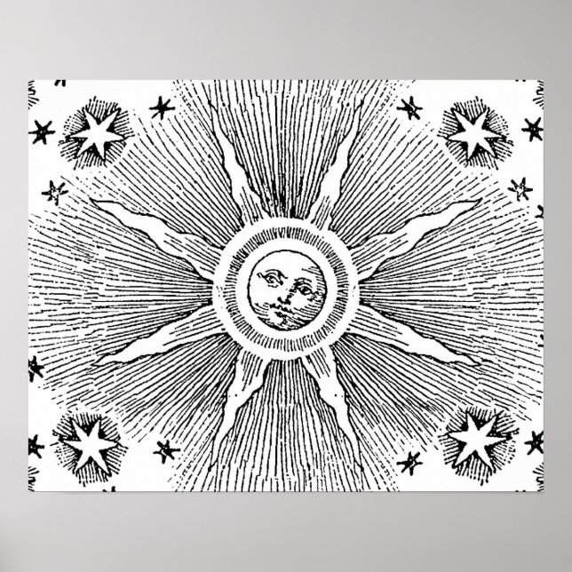 Sun Stars Antique Night Sky Mediaeval Zodiac Poster (Front)