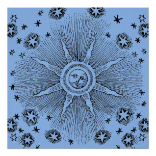 Sun Stars Antique Night Sky Mediaeval Zodiac Poster