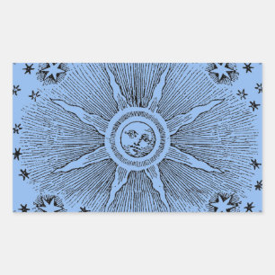 Sun Stars Antique Night Sky Mediaeval Zodiac Rectangular Sticker