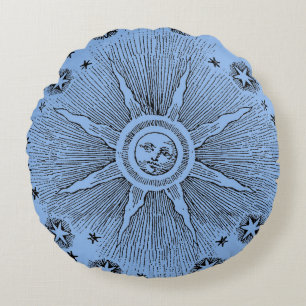Sun Stars Antique Night Sky Mediaeval Zodiac Round Cushion