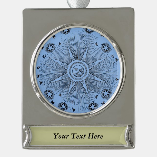 Sun Stars Antique Night Sky Mediaeval Zodiac Silver Plated Banner Ornament (Front)