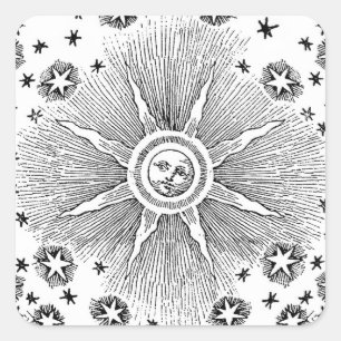 Sun Stars Antique Night Sky Mediaeval Zodiac Square Sticker