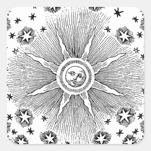 Sun Stars Antique Night Sky Mediaeval Zodiac Square Sticker (Front)