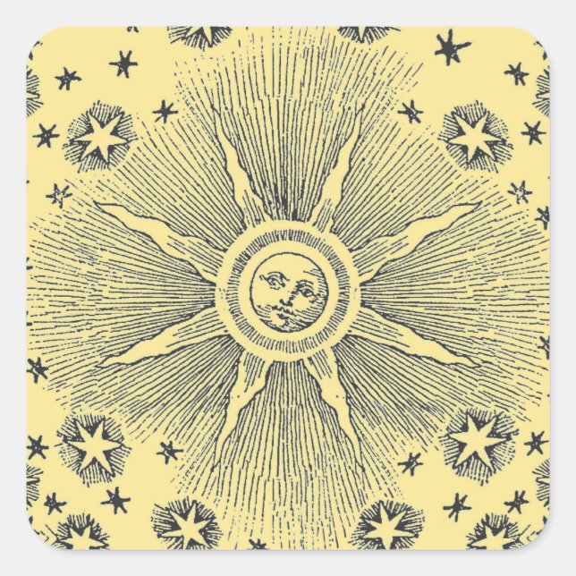 Sun Stars Antique Night Sky Mediaeval Zodiac Square Sticker (Front)