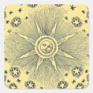 Sun Stars Antique Night Sky Mediaeval Zodiac Square Sticker