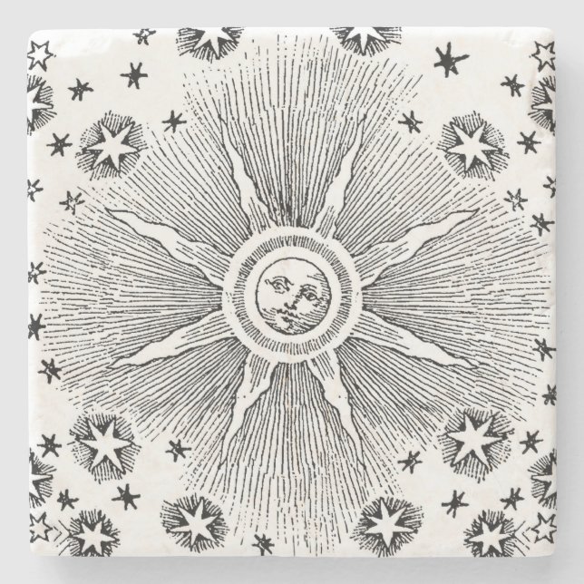 Sun Stars Antique Night Sky Mediaeval Zodiac Stone Coaster (Front)