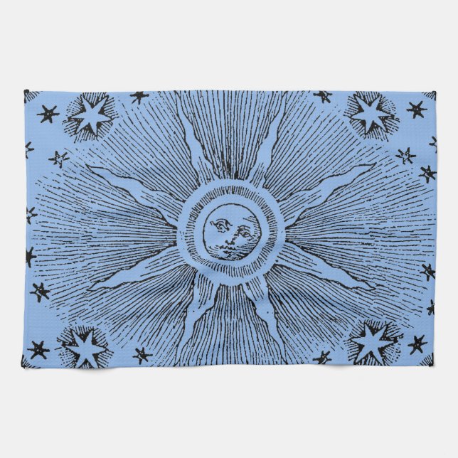 Sun Stars Antique Night Sky Mediaeval Zodiac Tea Towel (Horizontal)