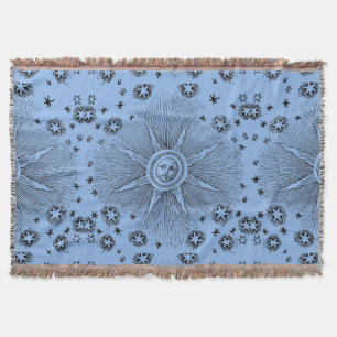Sun Stars Antique Night Sky Mediaeval Zodiac Throw Blanket
