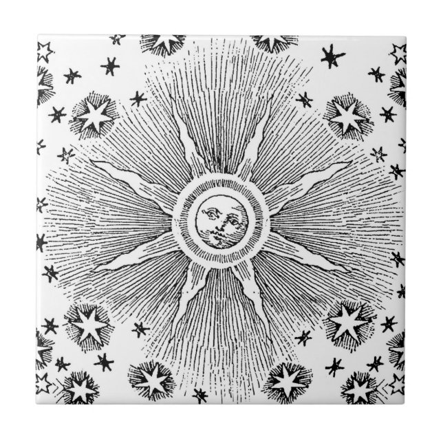 Sun Stars Antique Night Sky Mediaeval Zodiac Tile (Front)