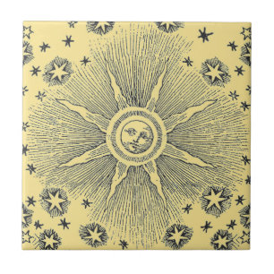 Sun Stars Antique Night Sky Mediaeval Zodiac Tile