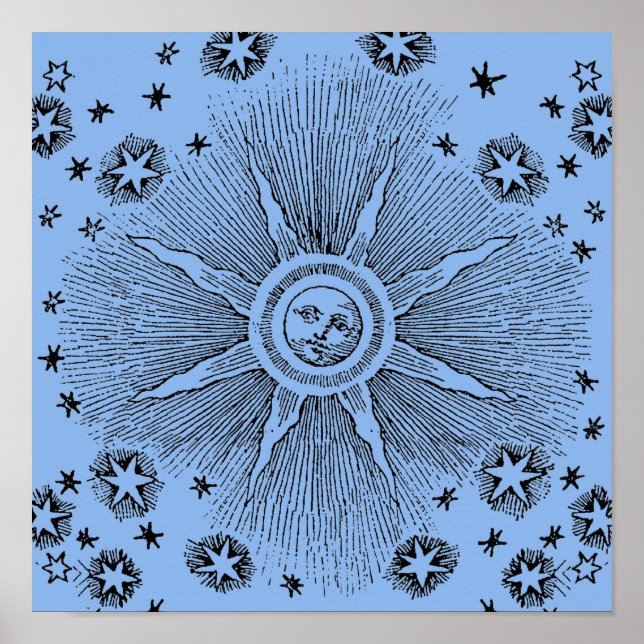Sun Stars Antique Night Sky Medieval Zodiac Poster (Front)
