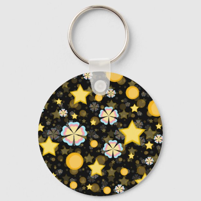 Sun Stars Flowers Glitters Pattern Design  Key Ring (Front)