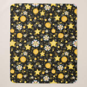 Sun Stars Flowers Glitters Pattern Design Sherpa Blanket