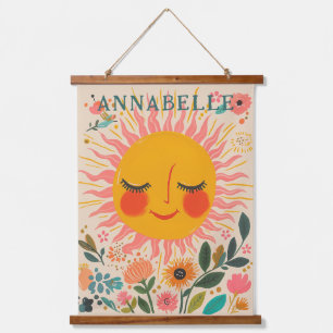 Sun Sunny Day Boho Floral Illustration First Name Hanging Tapestry
