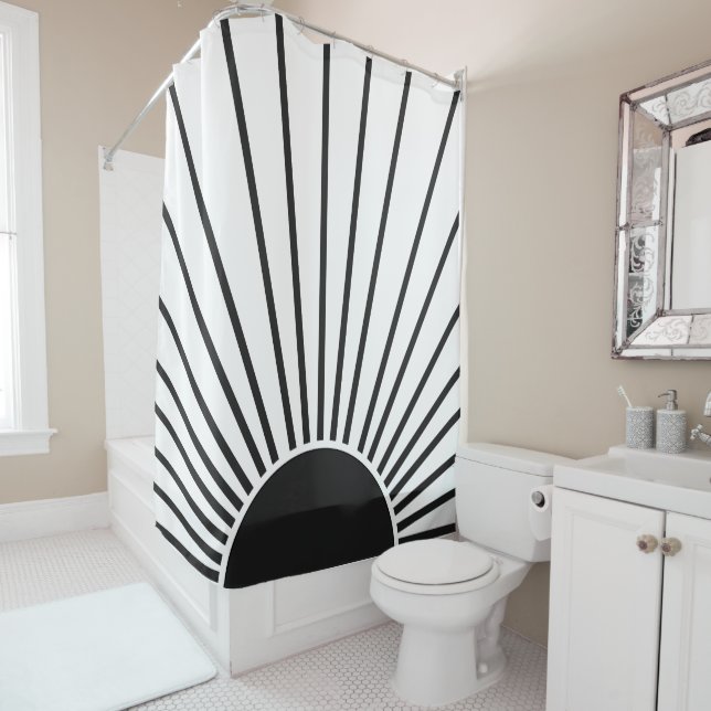 Sun Sunrise Black And White Abstract Sunshine Shower Curtain (In Situ)