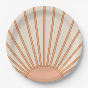 Sun Sunrise Earth Tones Terracotta Retro Sunshine Paper Plate