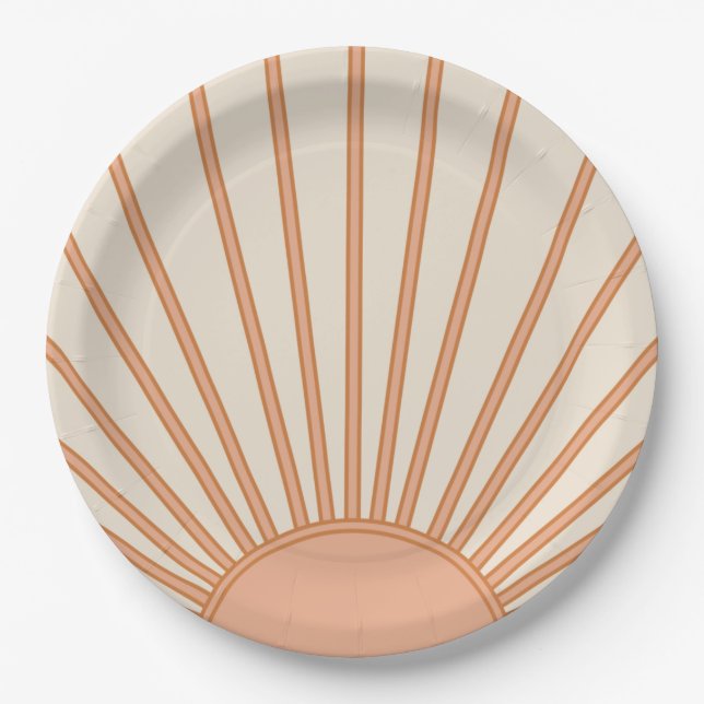 Sun Sunrise Earth Tones Terracotta Retro Sunshine Paper Plate (Front)