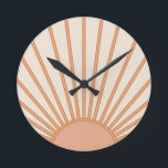 Sun Sunrise Earth Tones Terracotta Retro Sunshine Round Clock<br><div class="desc">Sun Print – beige and earth tones - Sunshine,  Modern Abstract Geometric Sunrise.</div>