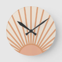 Sun Sunrise Earth Tones Terracotta Retro Sunshine Round Clock