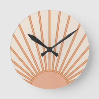 Sun Sunrise Earth Tones Terracotta Retro Sunshine Round Clock