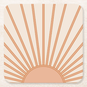 Sun Sunrise Earth Tones Terracotta Retro Sunshine Square Paper Coaster