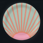 Sun Sunrise Green And Pink Abstract Retro Sunshine Paper Plate<br><div class="desc">Sun Print – Aqua / teal / green and pink - Sunshine,  Modern Abstract Geometric Sunrise.</div>