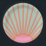 Sun Sunrise Green And Pink Abstract Retro Sunshine Paper Plate<br><div class="desc">Sun Print – Aqua / teal / green and pink - Sunshine,  Modern Abstract Geometric Sunrise.</div>
