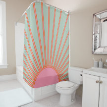 Sun Sunrise Green And Pink Abstract Retro Sunshine Shower Curtain