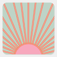 Sun Sunrise Green And Pink Abstract Retro Sunshine