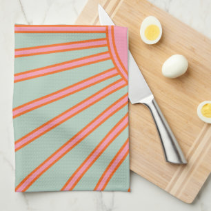 Sun Sunrise Green And Pink Abstract Retro Sunshine Tea Towel