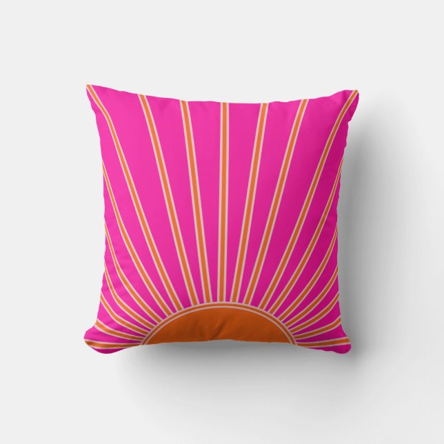 Sun Sunrise Hot Pink And Orange Preppy Sunshine Cushion (Front)