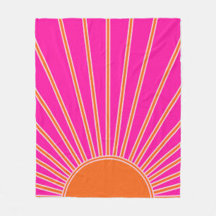 Sun Sunrise Hot Pink And Orange Preppy Sunshine Fleece Blanket