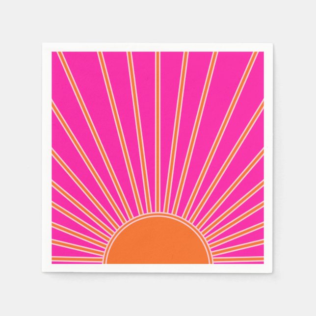 Sun Sunrise Hot Pink And Orange Preppy Sunshine Napkin (Front)