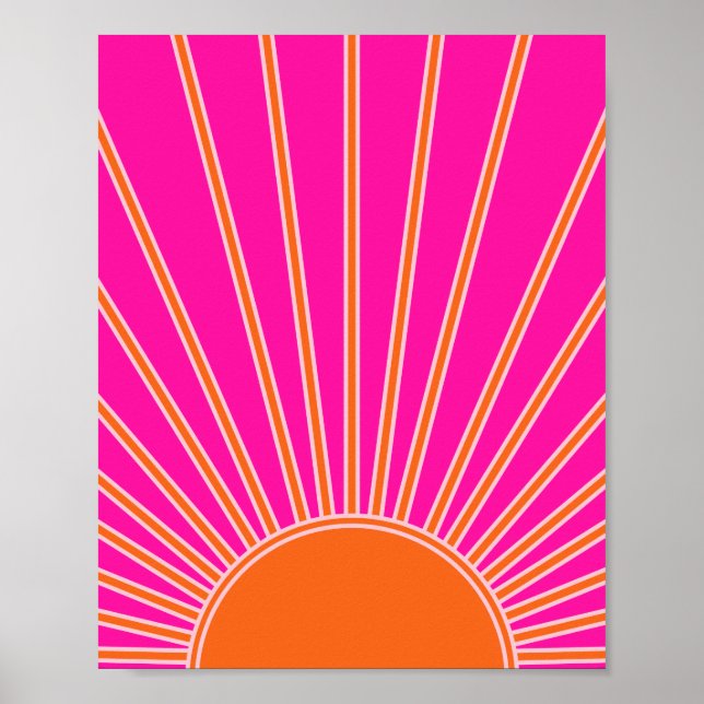 Sun Sunrise Hot Pink And Orange Preppy Sunshine Poster (Front)