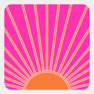 Sun Sunrise Hot Pink And Orange Preppy Sunshine Square Sticker