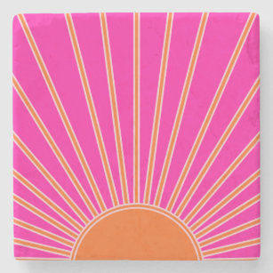 Sun Sunrise Hot Pink And Orange Preppy Sunshine Stone Coaster