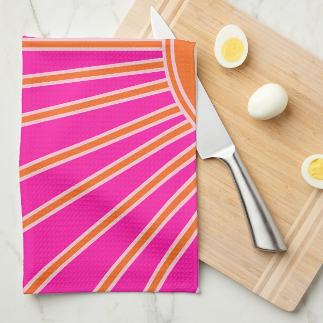 Sun Sunrise Hot Pink And Orange Preppy Sunshine Tea Towel (Quarter Fold)