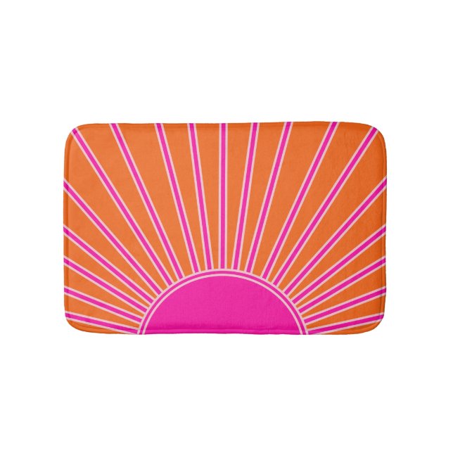 Sun Sunrise Orange And Hot Pink Preppy Sunshine Bath Mat (Front)
