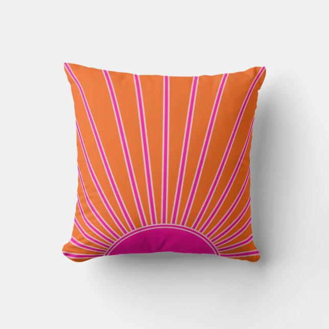 Sun Sunrise Orange And Hot Pink Preppy Sunshine Cushion (Front)