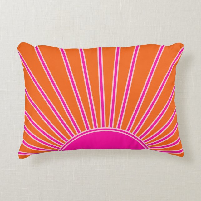 Sun Sunrise Orange And Hot Pink Preppy Sunshine Decorative Cushion (Front)