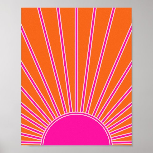 Sun Sunrise Orange And Hot Pink Preppy Sunshine Poster (Front)