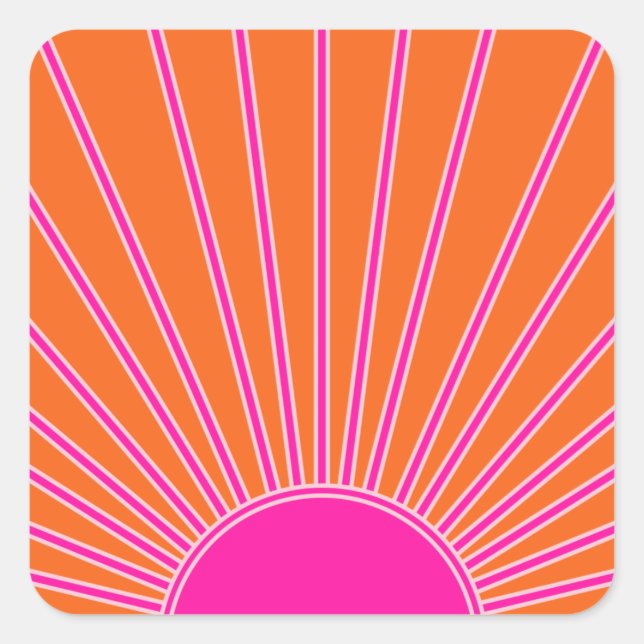 Sun Sunrise Orange And Hot Pink Preppy Sunshine Square Sticker (Front)