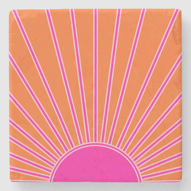 Sun Sunrise Orange And Hot Pink Preppy Sunshine Stone Coaster (Front)