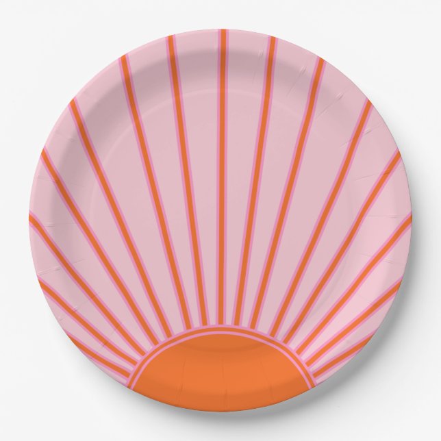 Sun Sunrise Pastel Pink And Orange Sunshine Paper Plate (Front)