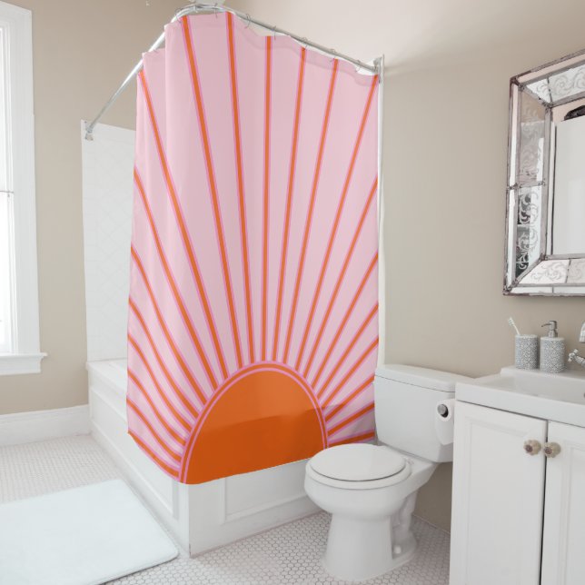 Sun Sunrise Pastel Pink And Orange Sunshine Shower Curtain (In Situ)