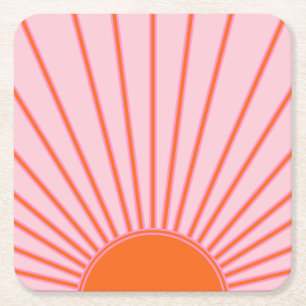 Sun Sunrise Pastel Pink And Orange Sunshine Square Paper Coaster