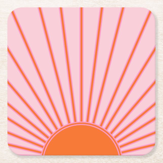 Sun Sunrise Pastel Pink And Orange Sunshine Square Paper Coaster (Front)
