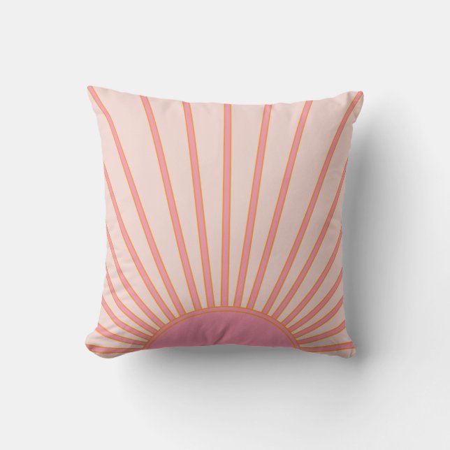 Sun Sunrise Pink Abstract Retro Sunshine Cushion (Front)